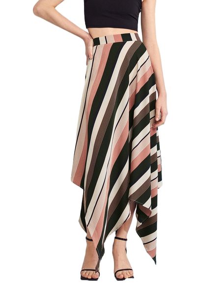 x dina stars striped print hanky hem skirt v8ee#, Black
x dina stars striped print hanky hem skirt v8ee#, Black