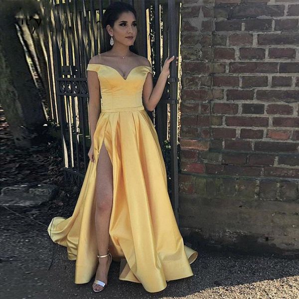 plus size good look prom dresses side split yellow satin long evening party gowns a line women formal robe de soiree, Black
plus size good look prom dresses side split yellow satin long evening party gowns a line women formal robe de soiree, Black