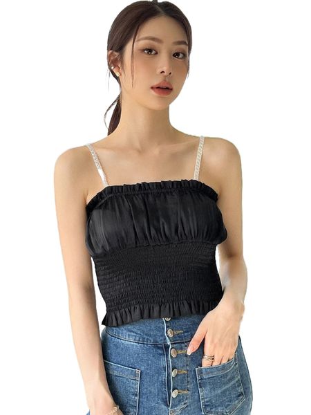 dazy ruched bust shirred frill trim cami w8yq#, White