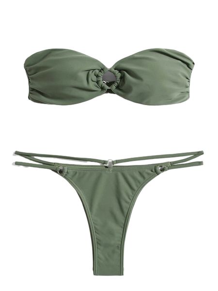 ring linked bandeau bikini swimsuit t9ff#, White;black