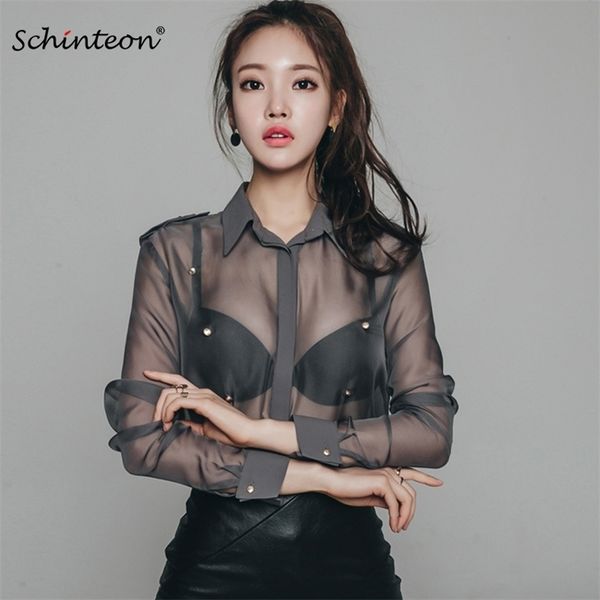 schinteon women perspective grey blouse chiffon shirt transparent long sleeve turn down collar fashion 220517, White
schinteon women perspective grey blouse chiffon shirt transparent long sleeve turn down collar fashion 220517, White