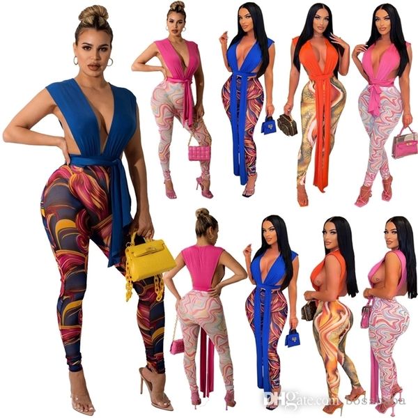 women fashion two piece outfits bandage v-neck vest printed pants set nightclub clothes, Gray
women fashion two piece outfits bandage v-neck vest printed pants set nightclub clothes, Gray