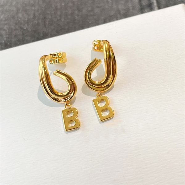 designer b metal j earrings female plain ring earrings hoop earrings paris high-end luxury hoop gold, Golden;silver