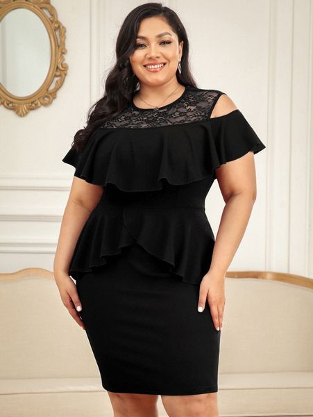 curvysweet plus cold shoulder ruffle detail floral lace embroidery bodycon dress z0hb#, Black
curvysweet plus cold shoulder ruffle detail floral lace embroidery bodycon dress z0hb#, Black