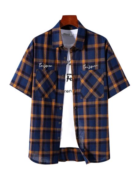 men random plaid letter embroidery dual pocket drop shoulder shirt without tee q32k#, White;black
men random plaid letter embroidery dual pocket drop shoulder shirt without tee q32k#, White;black