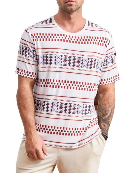 extended sizes men geo print tee 02sj#, White;black 
extended sizes men geo print tee 02sj#, White;black