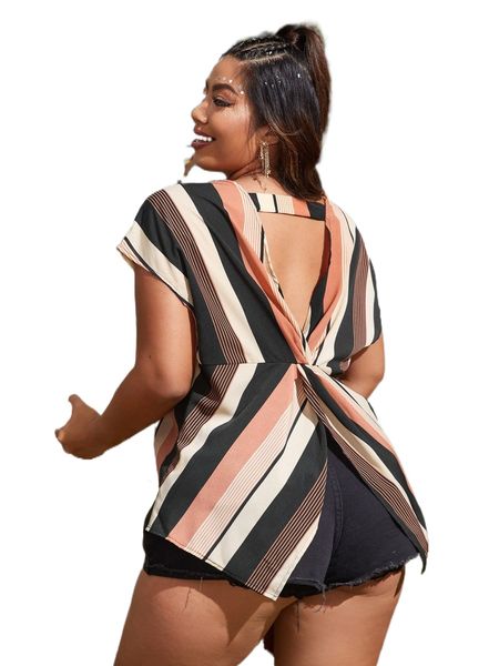 plus batwing sleeve cut out twist back blouse i7xz#, Black