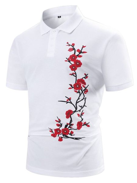 men floral print polo shirt 32qh#, White;black
men floral print polo shirt 32qh#, White;black