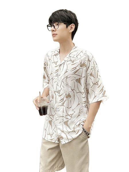 men graphic print lapel neck shirt f5or#, White;black
men graphic print lapel neck shirt f5or#, White;black