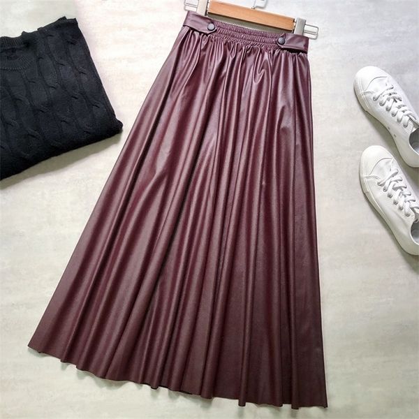 autumn winter women simple solid elastic waist thin pu leather skirt with large a-line long skirt women 210315, Black
autumn winter women simple solid elastic waist thin pu leather skirt with large a-line long skirt women 210315, Black