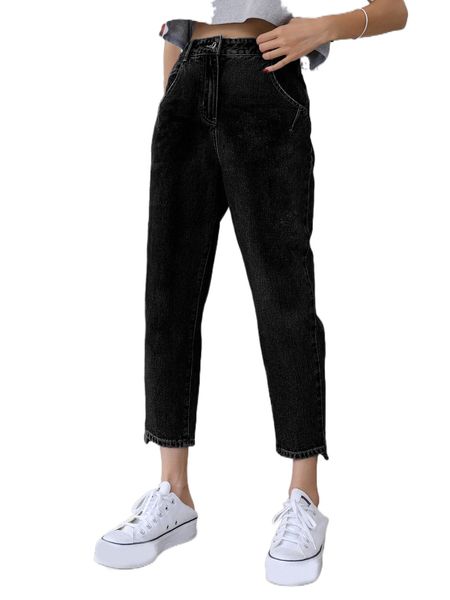 dazy high rise crop mom jeans o449#, Blue 
dazy high rise crop mom jeans o449#, Blue