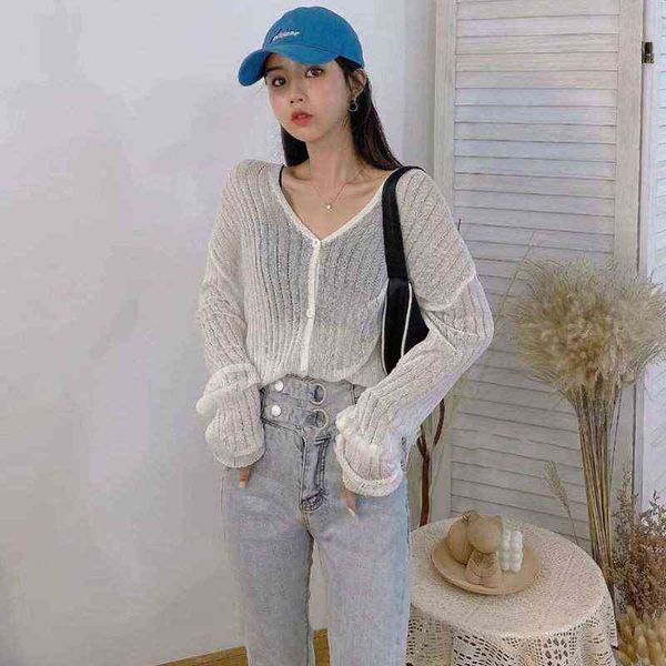 women's sweaters spring and summer new style versatile thin ice loose outside temperament knitted cardigan sunscreen shirt blouse women, White;black
women's sweaters spring and summer new style versatile thin ice loose outside temperament knitted cardigan sunscreen shirt blouse women, White;black
