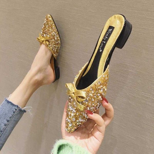 slippers bling pointed toe women low heels summer slides gold/silver crystal glitter mules pantoufle vn48, Black
slippers bling pointed toe women low heels summer slides gold/silver crystal glitter mules pantoufle vn48, Black