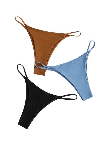 3pack plain thong bikini bottom 50jh#, White;black