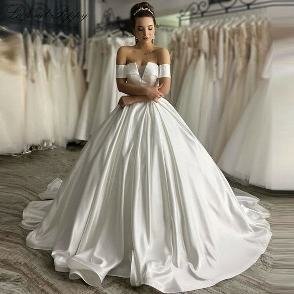 elegant satin ball gown wedding dresses 2022 off shoulder boho bridal gowns custom made, White
elegant satin ball gown wedding dresses 2022 off shoulder boho bridal gowns custom made, White