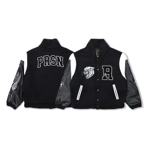 22fw europe uk london coat wing leather sleeve embroidery baseball jacket patchwork cool men casual women, Black;brown
22fw europe uk london coat wing leather sleeve embroidery baseball jacket patchwork cool men casual women, Black;brown