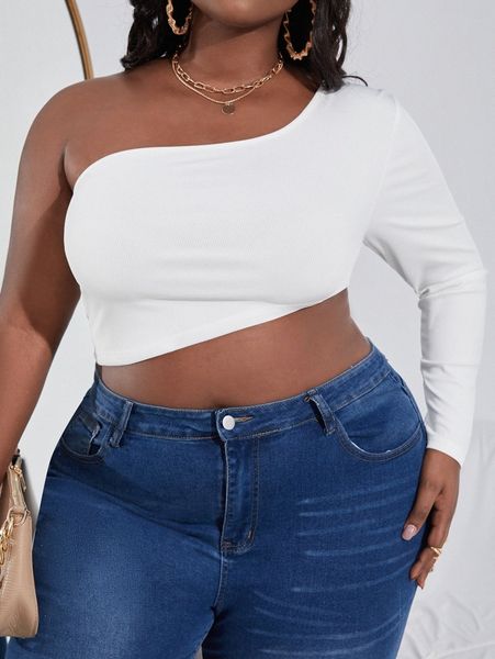 sxy plus one shoulder crop n8tj#, Black