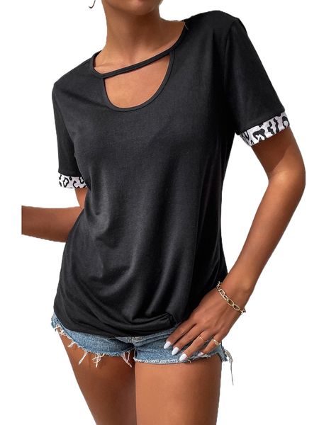 keyhole neck graphic tape twist hem tee 11m3#, White 
keyhole neck graphic tape twist hem tee 11m3#, White