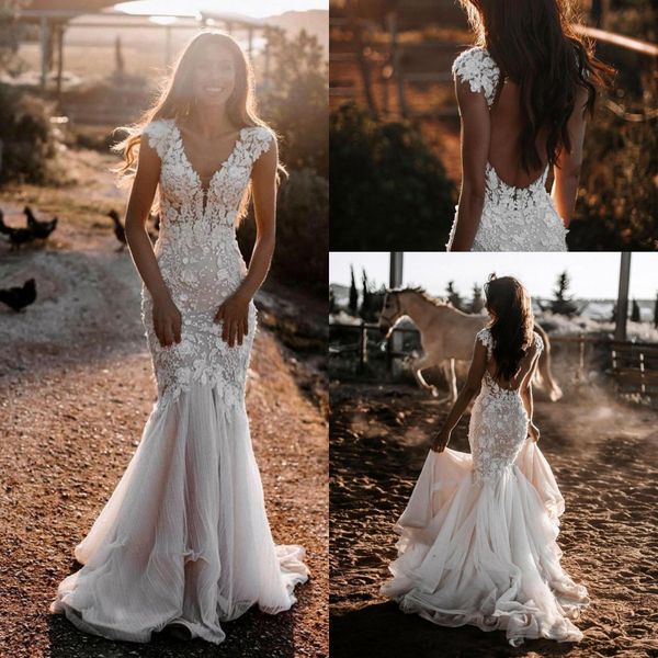 romantic lace mermaid wedding dresses 2022 country garden bohemian v neck backless applique cap sleeves ruched long bridal gowns bc10939, White
romantic lace mermaid wedding dresses 2022 country garden bohemian v neck backless applique cap sleeves ruched long bridal gowns bc10939, White