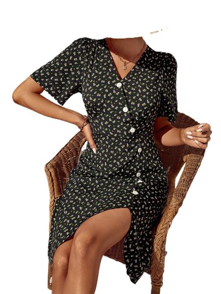 ditsy floral button front asymmetrical hem dress s4ju#, Black;gray
ditsy floral button front asymmetrical hem dress s4ju#, Black;gray