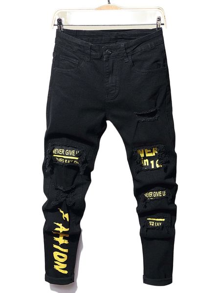 men letter pattern ripped jeans 52yv#, Blue
men letter pattern ripped jeans 52yv#, Blue