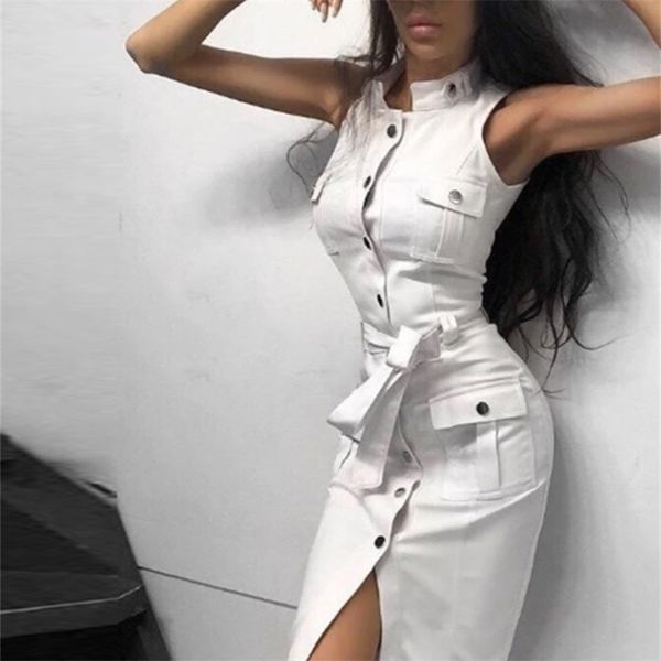 pockets summer sleeveless sashes party dress ladies rivet stand collar straight knee split slim vestidos 220608, Black;gray
pockets summer sleeveless sashes party dress ladies rivet stand collar straight knee split slim vestidos 220608, Black;gray