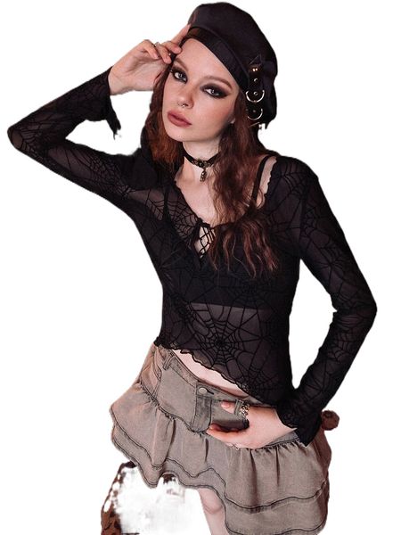 romwe dark academia cobweb print lace up mesh o17t#, White
romwe dark academia cobweb print lace up mesh o17t#, White