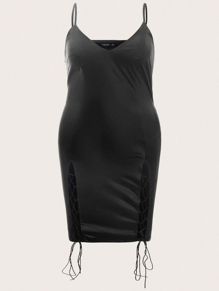 plus lace up front pu leather cami dress c3ll#, Black
plus lace up front pu leather cami dress c3ll#, Black