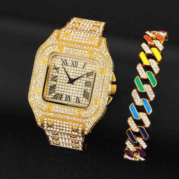 2pcs/set watch& bracelet combo iced out cuban link miami chain bracelet micro paved cystal luxury jewelry sets for men women, Slivery;brown
2pcs/set watch& bracelet combo iced out cuban link miami chain bracelet micro paved cystal luxury jewelry sets for men women, Slivery;brown