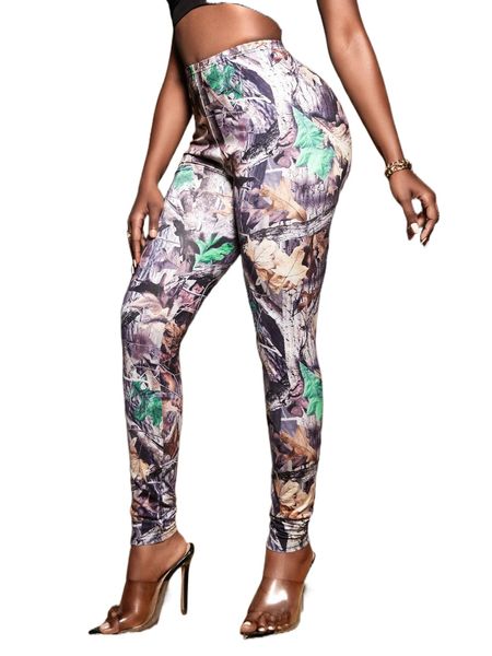 sxy leaf print leggings 66pb#, White;black