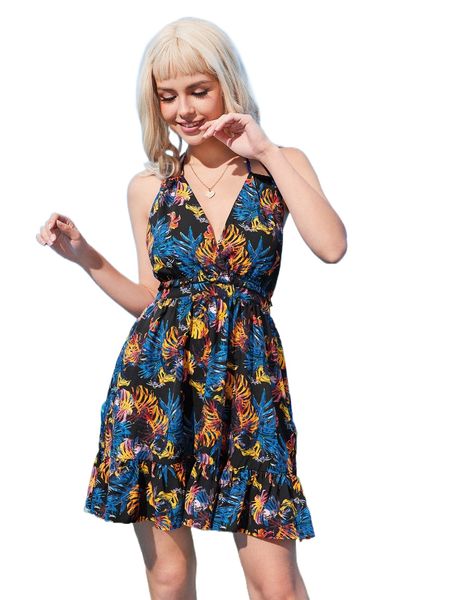 x joanna szumska tropical print tie backless ruffle hem halter dress b9ni#, Black;gray
x joanna szumska tropical print tie backless ruffle hem halter dress b9ni#, Black;gray
