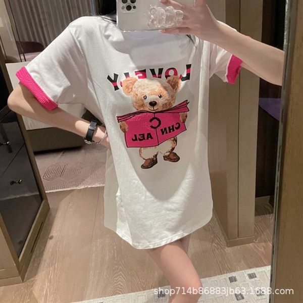 women's t-shirt designer funny cartoon bear craft contrast color short sleeve t-shirt women's 2022 summer medium length loose and, White
women's t-shirt designer funny cartoon bear craft contrast color short sleeve t-shirt women's 2022 summer medium length loose and, White