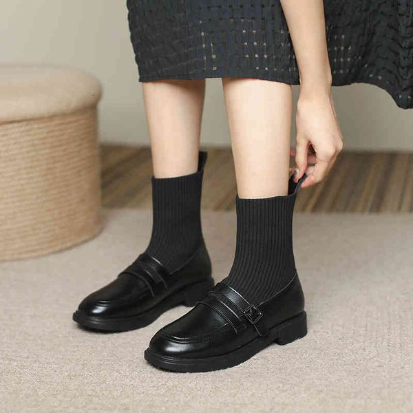 dress shoes delicate and thin leather fake two socks small shoes knitted flat sole single commuting versatile soft women's dwpu, Black
dress shoes delicate and thin leather fake two socks small shoes knitted flat sole single commuting versatile soft women's dwpu, Black