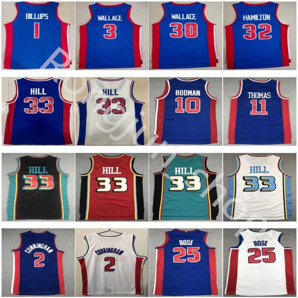 retro men basketball jersey ben 3 rasheed 30 wallace chauncey 1 billups richard 32 hamilton dennis 10 rodman isiah 11 thomas grant 33 hill 2, Black;red