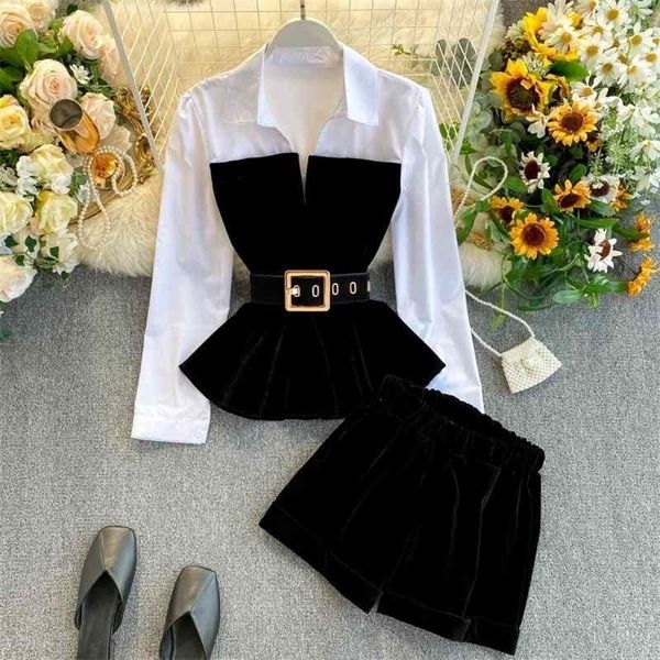 deat spring autumn long sleeve velvet with belt elastic shorts two piece set women mh334 210331, Gray
deat spring autumn long sleeve velvet with belt elastic shorts two piece set women mh334 210331, Gray