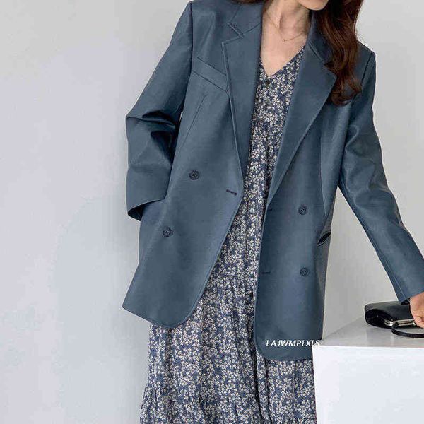 minimalist black/blue pu faux leather jacket coat women fashion leather blazers woman single breasted blazers ladies l220728
minimalist black/blue pu faux leather jacket coat women fashion leather blazers woman single breasted blazers ladies l220728