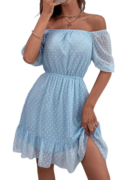 swiss dot ruffle trim tie back chiffon dress s4nh#, Black;gray
swiss dot ruffle trim tie back chiffon dress s4nh#, Black;gray