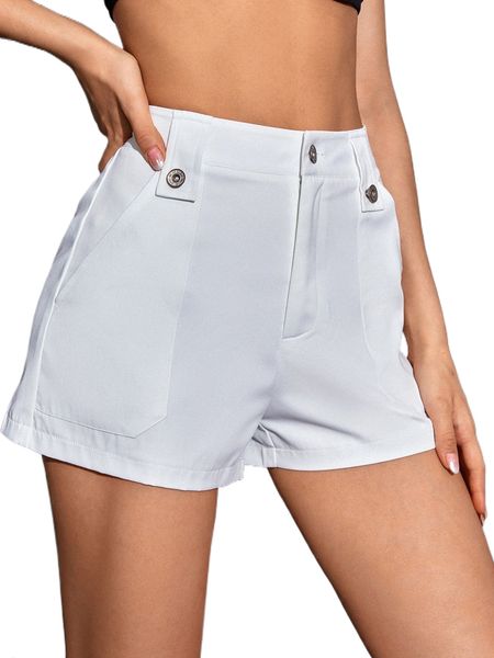 high waist straight leg shorts s2s3#, White;black