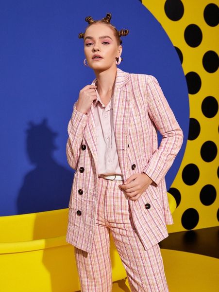 x fabriano alicia plaid double breasted blazer s89f#, White
x fabriano alicia plaid double breasted blazer s89f#, White