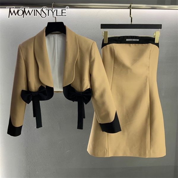 twotwinstyle casual two piece set women lapel long sleeve patchwork bowknot blazers high waist mini dress slim women's suit 220506, White
twotwinstyle casual two piece set women lapel long sleeve patchwork bowknot blazers high waist mini dress slim women's suit 220506, White