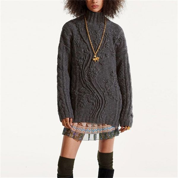women's knits & tees grey high collar three-dimensional pattern show sweater loose casual women's same style as the star e647, White
women's knits & tees grey high collar three-dimensional pattern show sweater loose casual women's same style as the star e647, White