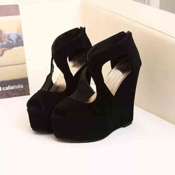 women's summer nightclub solid color muffin heel sandals european and american super high heel fish mouth cool thick bottom slope heel, Black
women's summer nightclub solid color muffin heel sandals european and american super high heel fish mouth cool thick bottom slope heel, Black