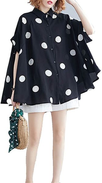 & tees women's bat-sleeve polka dot button shirt for summer, White
& tees women's bat-sleeve polka dot button shirt for summer, White