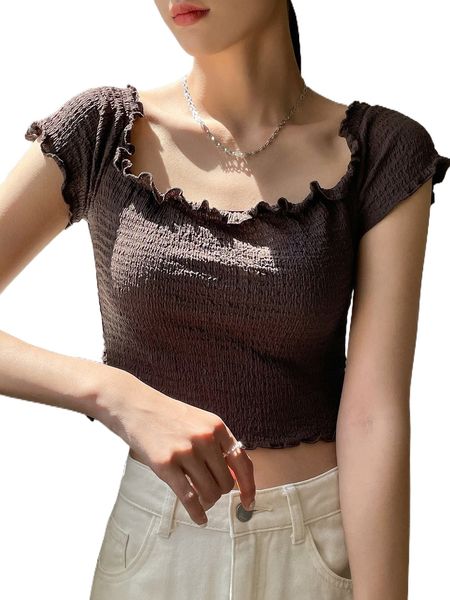 dazy lettuce trim shirred crop tee n6oq#, White