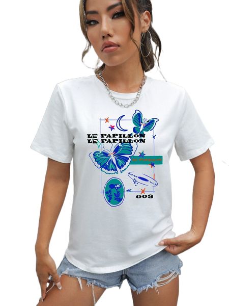 x sophianoel butterfly & letter graphic tee x74f#, White