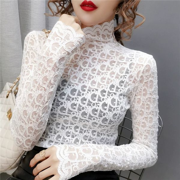 designer women's t-shirt high collar cut-out lace long sleeve shirt in autumn and winter slim fitting, White
designer women's t-shirt high collar cut-out lace long sleeve shirt in autumn and winter slim fitting, White