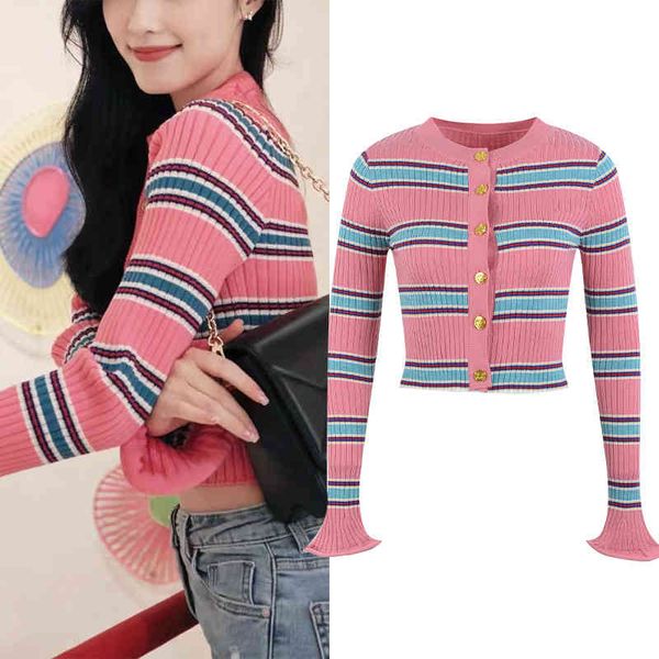 women's knits tees pink stripe contrast slim temperament flare sleeve knitted cardigan women's early spring korean high waist 91xr, White
women's knits tees pink stripe contrast slim temperament flare sleeve knitted cardigan women's early spring korean high waist 91xr, White