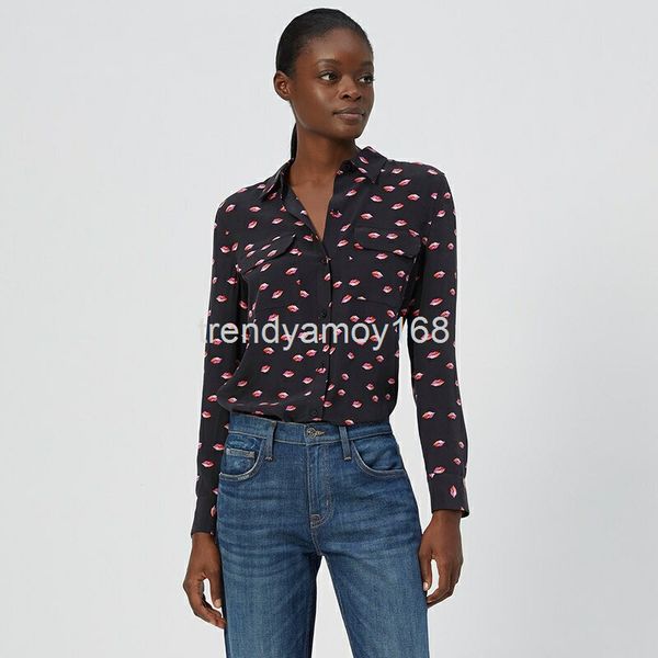 women's polos eq color lip print pattern double pocket silk shirt 21 autumn women's wear pure original big goods, White
women's polos eq color lip print pattern double pocket silk shirt 21 autumn women's wear pure original big goods, White