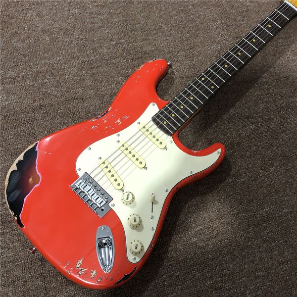 new arrival custom handed relics red electric guitar with rosewood fingerboard , chrome hardware , guitarra
new arrival custom handed relics red electric guitar with rosewood fingerboard , chrome hardware , guitarra