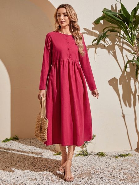 emery rose solid half button smock dress v6fh#, Black;gray
